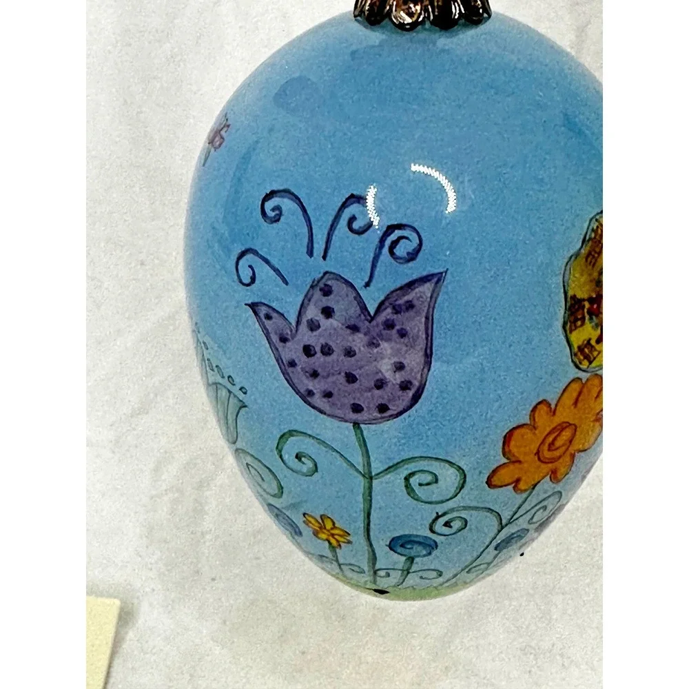 Pier 1 Li Bien Egg Glass Hanging Ornament Bunny Rabbit 2003 Hand Painted